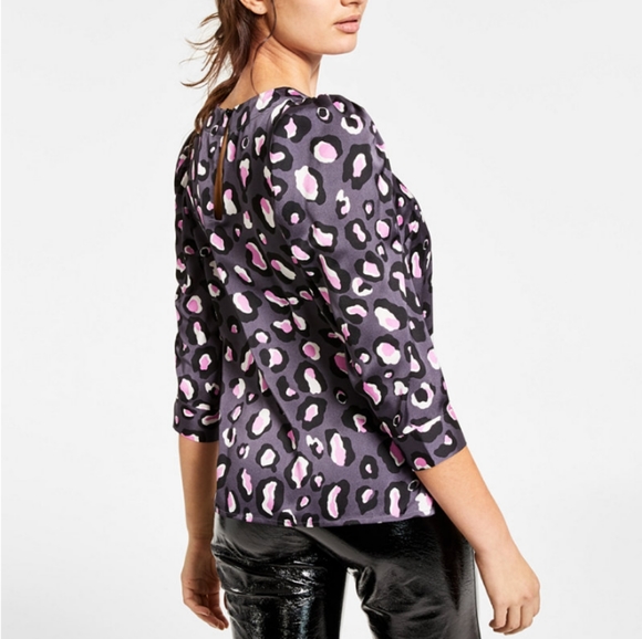 Bar III Cheetah Print Puff sleeve Top - Picture 2 of 6